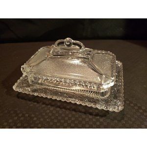 Vintage Crystal Clear cut glass butter dish With Lid And Wide Bottom Tray